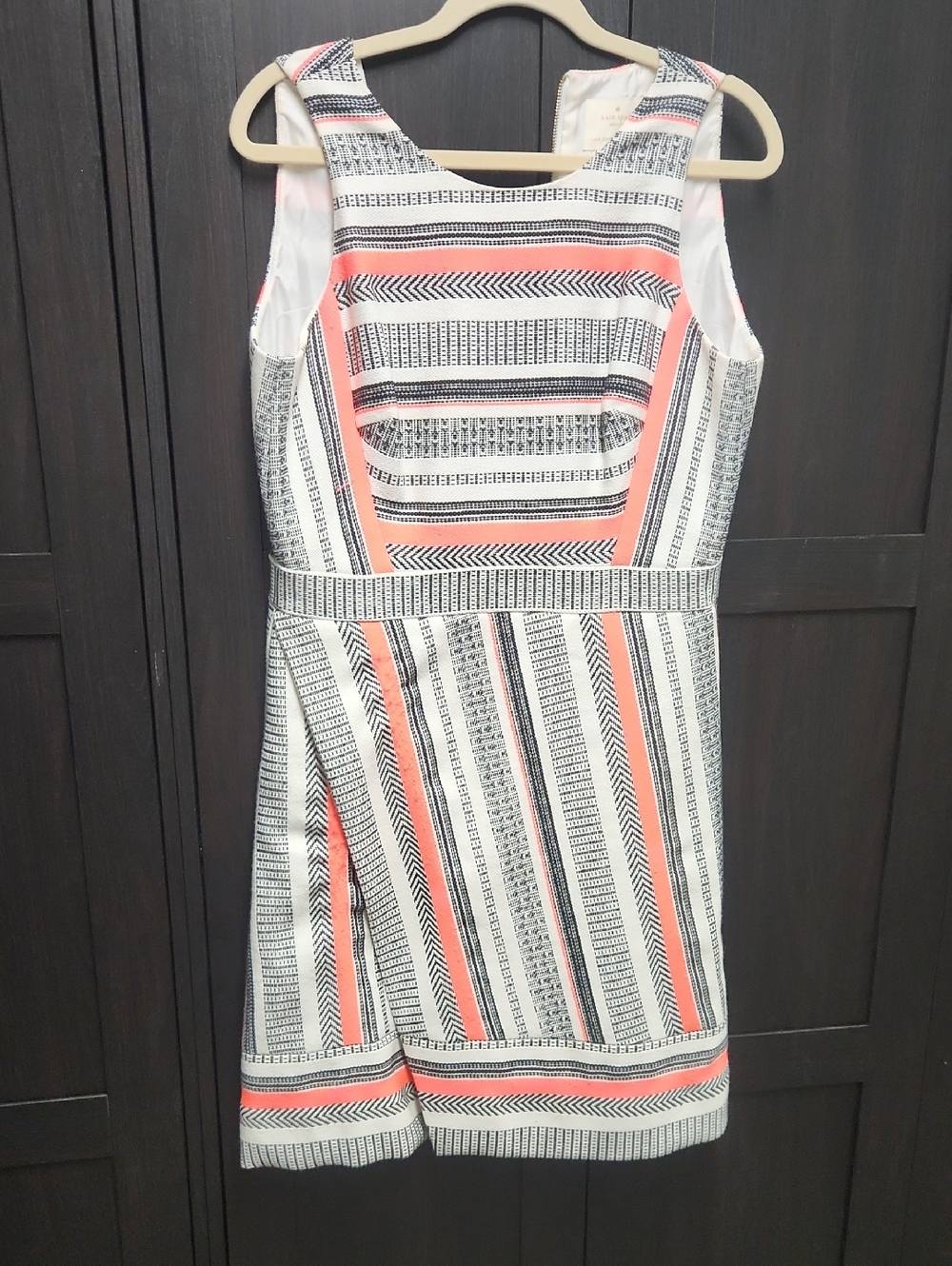 kate spade White Mini Dress with Coral and Black Geometric Stripes